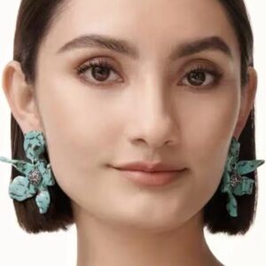 LELE sadoughi green and black flower with crystal drop earrings